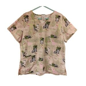 Sesame Street Scrub Top Womens LARGE L Oscar The Grouch Earth Day